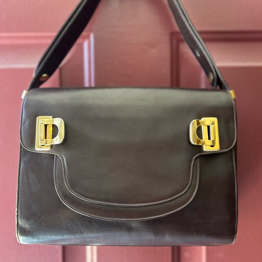 SOLD Rare Vintage Ferragamo Leather Shoulder/Crossbody Bag with Gold Accents